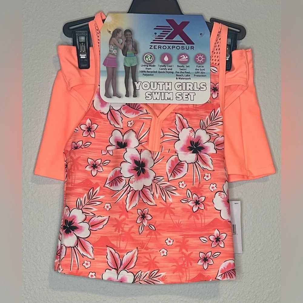 Zeroxposur Girls Floral Reef(Peach) 3 Piece Tankini Set NWT Size XXS 4/5